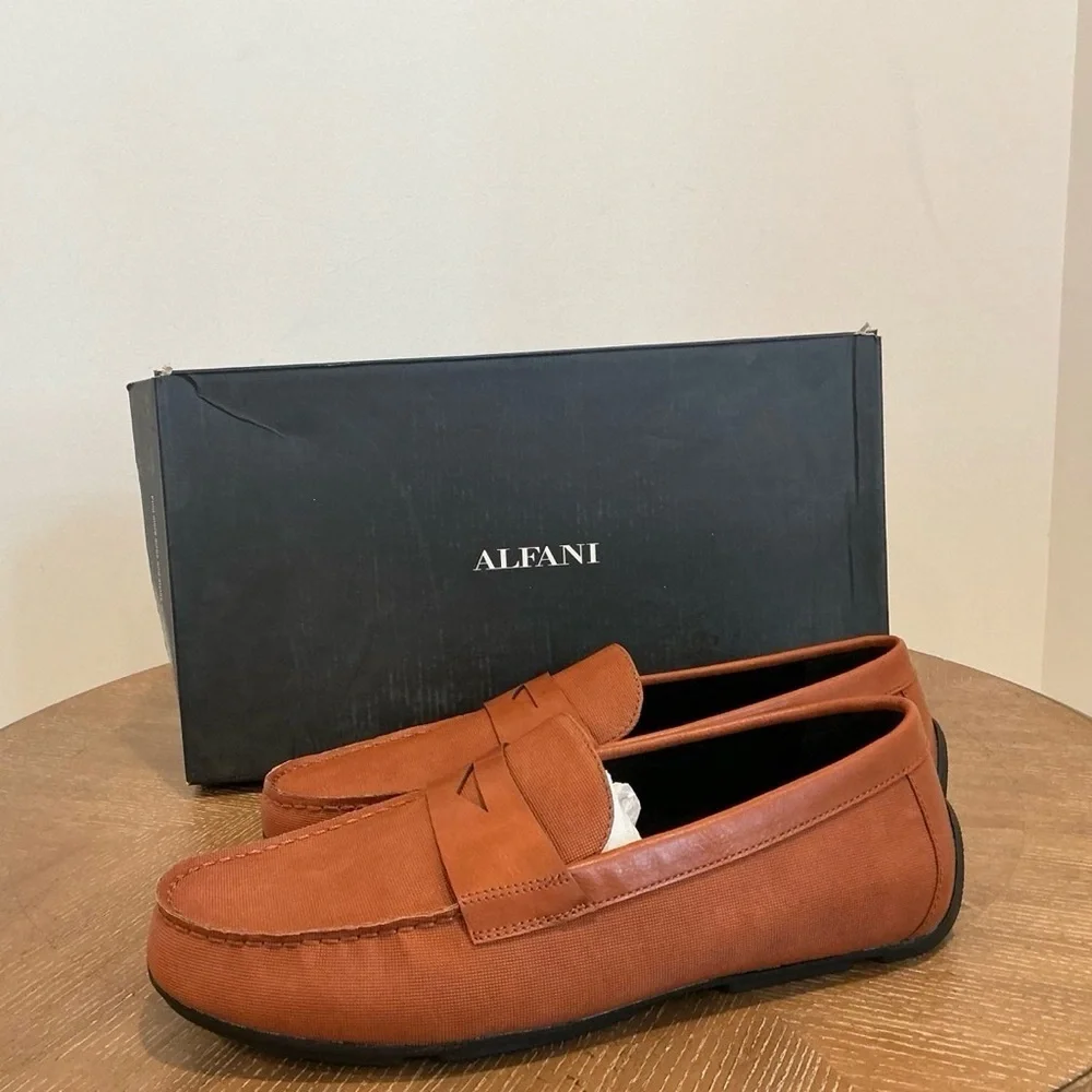 Alfani Mens Brown Penny Comfort Iker Round Toe Slip On Loafers
